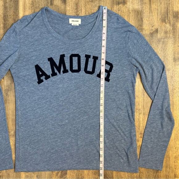 Zadig & Voltaire Women’s Willy Chine Amour Scoopneck Long Sleeve Blue Sz Medium - Picture 6 of 9